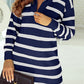 Striped O-ring Zip Collared Loose Sweater Mini Dress