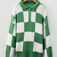 Checkered Pattern Polo Collar Loose Sweater