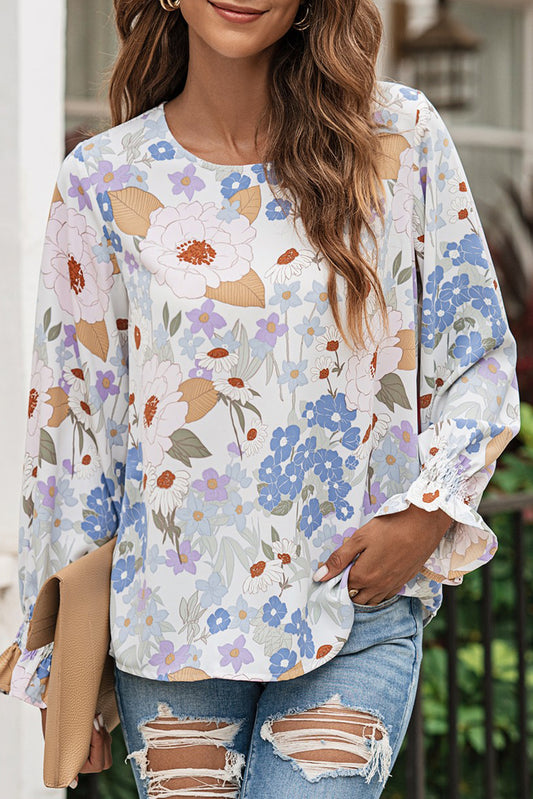 Floral Print Sweet Lantern Long Sleeve Blouse