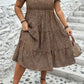 Plus Size Leopard Print Frill Trim Short Sleeve Flared Dress
