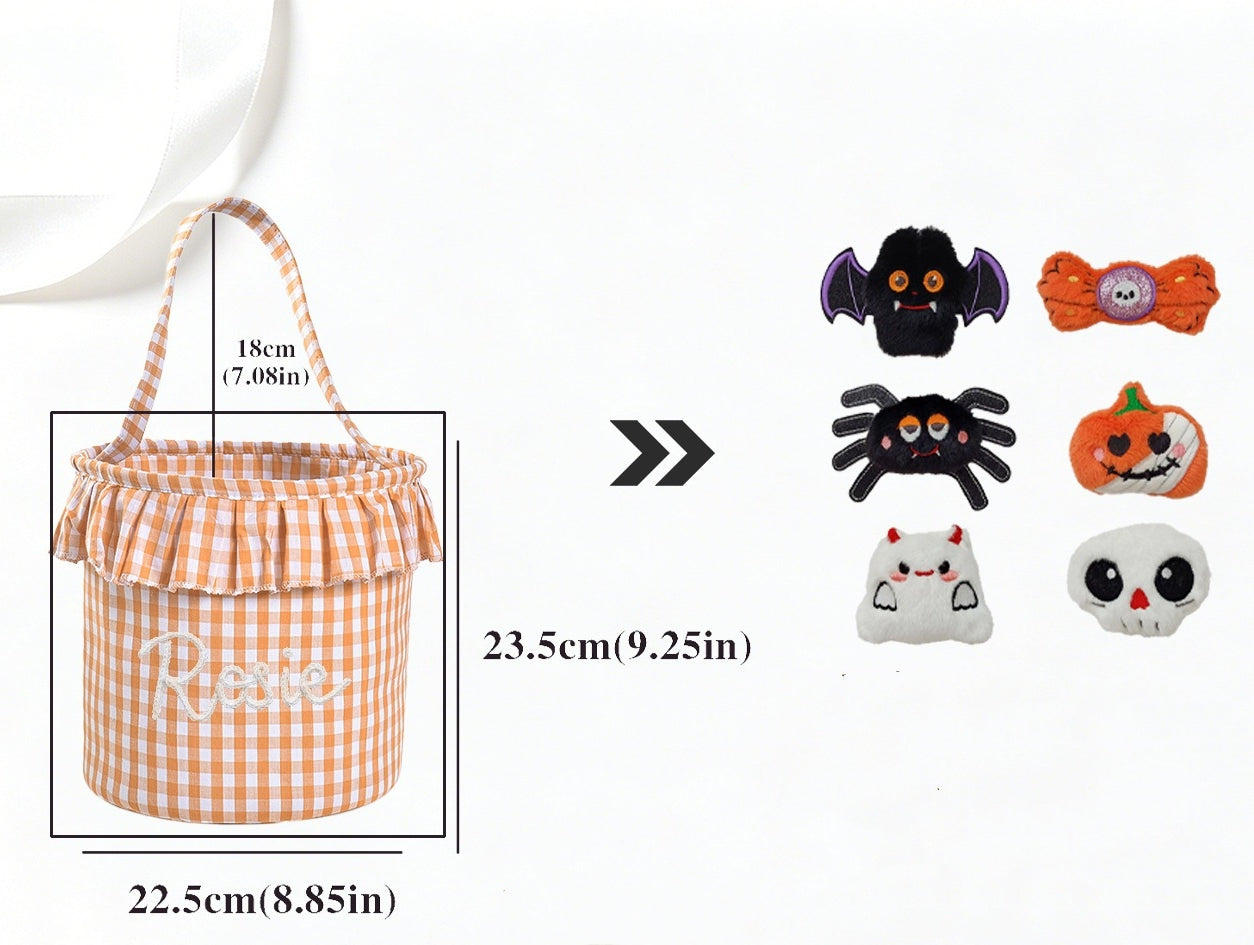 Custom Personalized Halloween Ruffled Candy Basket/Bucket
