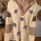 Block Striped Patchwork Sequin Rugby Graphic Polo Sweatshirt