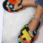 Plush Color Block Cross Strap Home Slippers