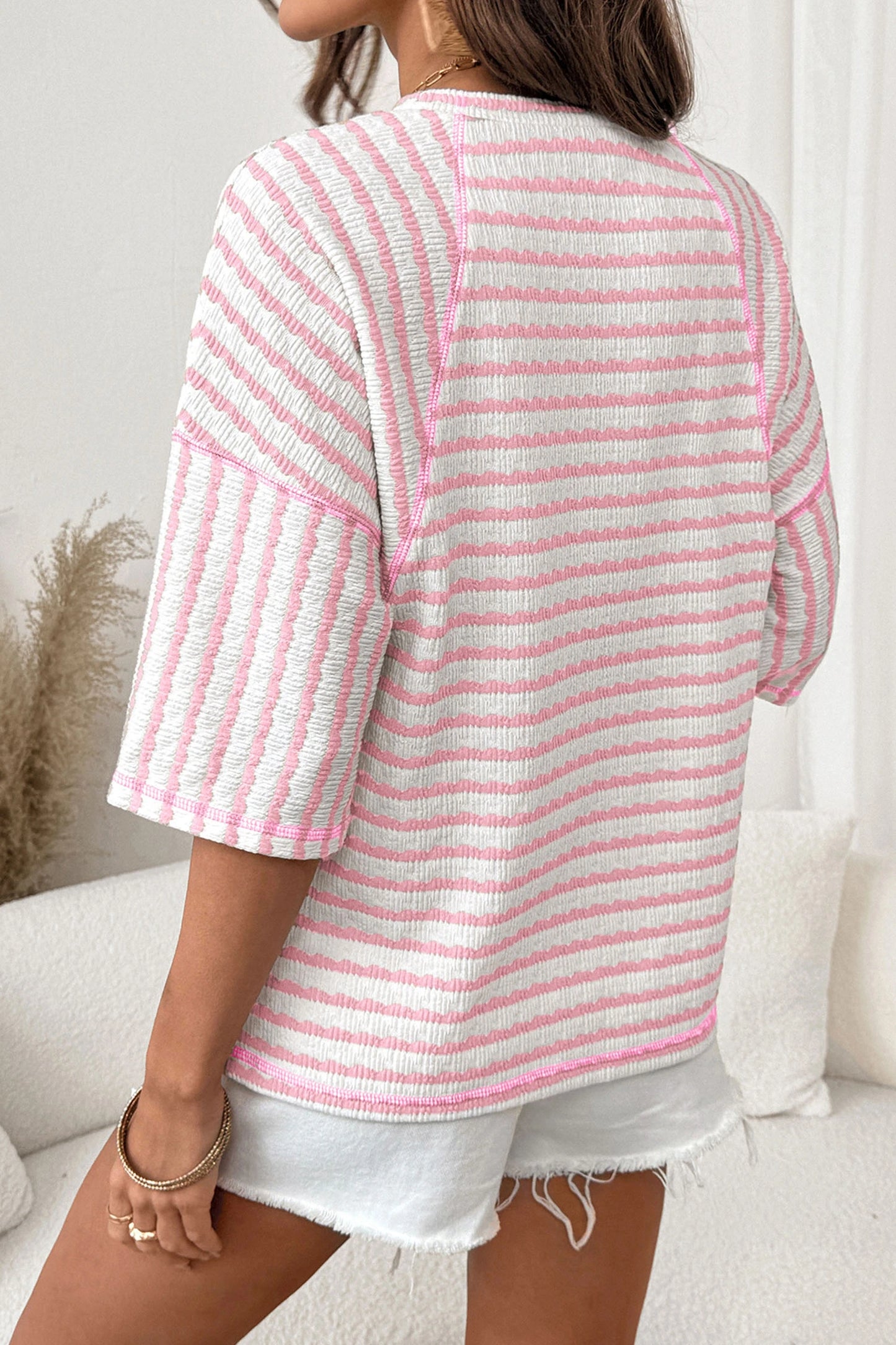 Knit Split Hem Half Sleeve Loose Top