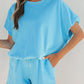 Solid Color Puffy Loose Top Drawstring Shorts 2pcs Outfit