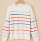 Colorful Striped Ribbed Trim Sweater