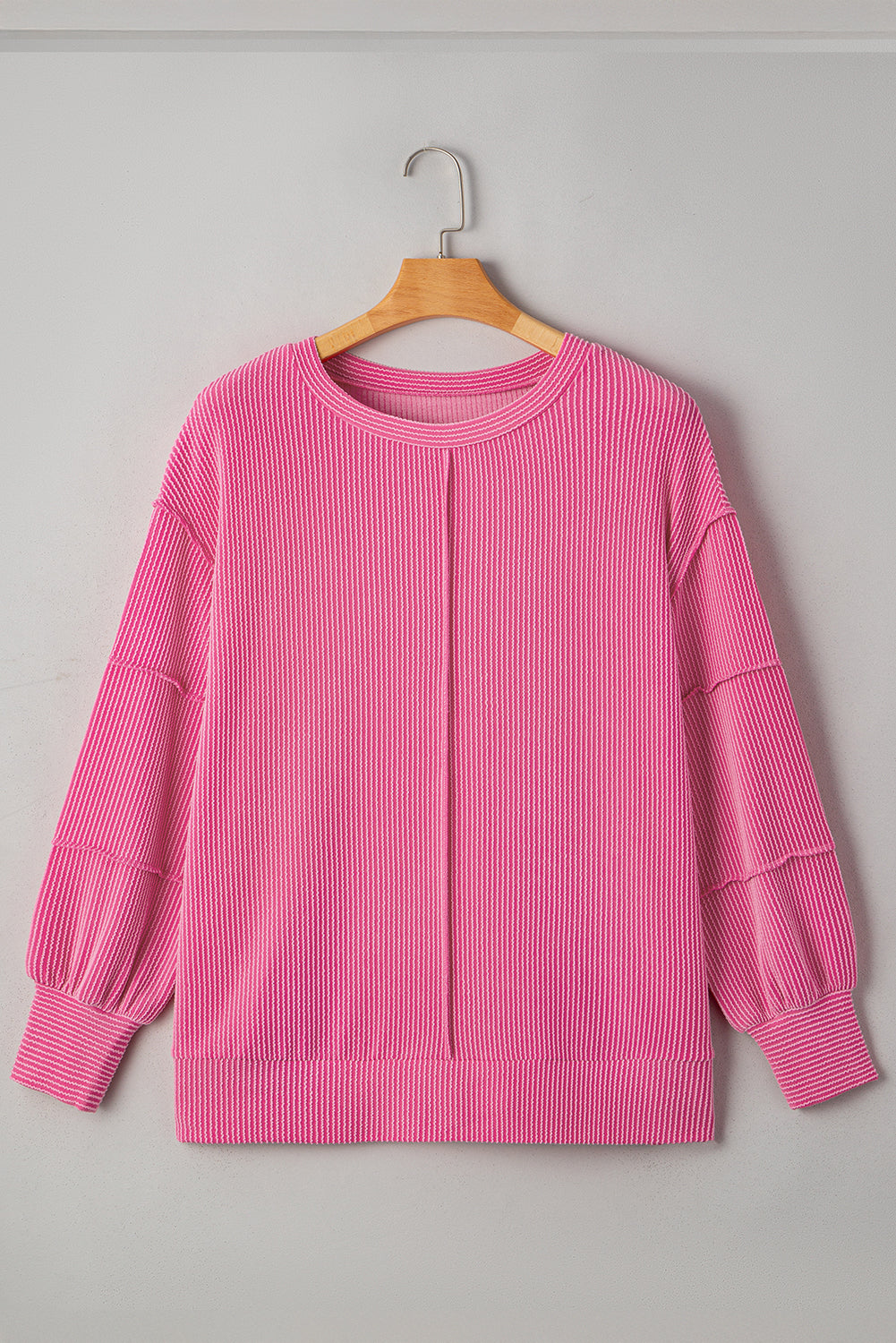 Spiral Ribbed Exposed Seam Detail Plus Size Long Sleeve Top