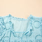 Embroidered Lace Patchwork Tie Neck Puff Short Sleeve Blouse