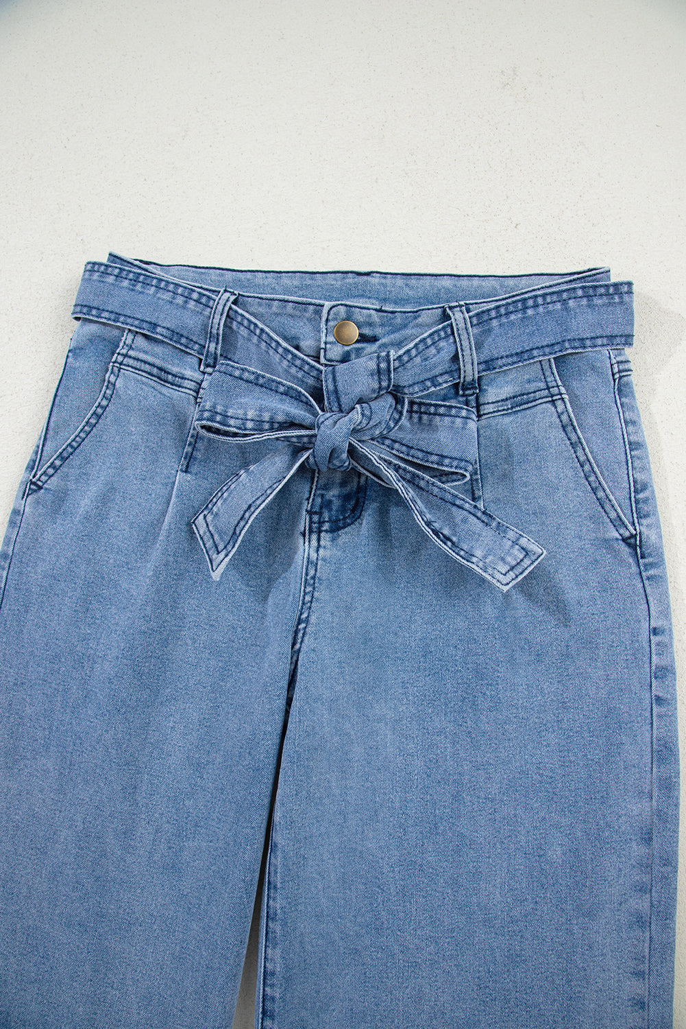 Western Washed Bow Knot Sash Wide Leg Jeans