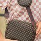 Coffee Checkered Print PU Leather Shoulder Bag with Coin Wallet