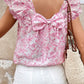 Pink Textured Bow Knot Frilled Butterfly Sleeve Blouse
