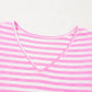 Striped V Neck Ruffle Short Sleeve Top