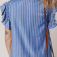 Frilly Split Neck Shirred Ruffle Sleeve Short Shift Dress