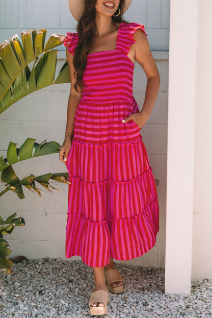 Flutter Sleeve Smocked Bodice Tiered Maxi Dress