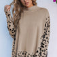 Leopard High Neck Side Slit Oversized Sweater