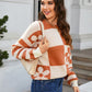 Checkered Floral Print Striped Sleeve Sweater