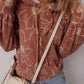 Floral Twisted Rib Drawstring Kangaroo Pocket Hoodie