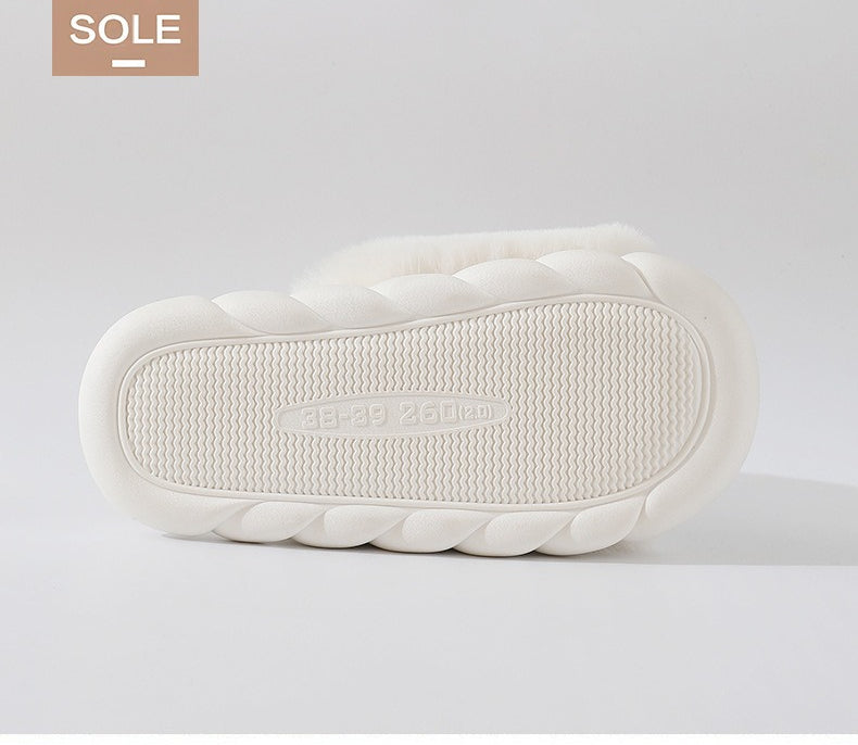 Double D Detail Faux Fur Winter Comfort Slippers