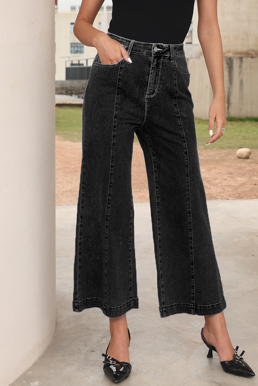 Plain Seam Detail Flared Bottom Ankle Length Jeans