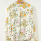 Floral Print Ruffled Long Sleeve Crochet Trim V Neck Blouse