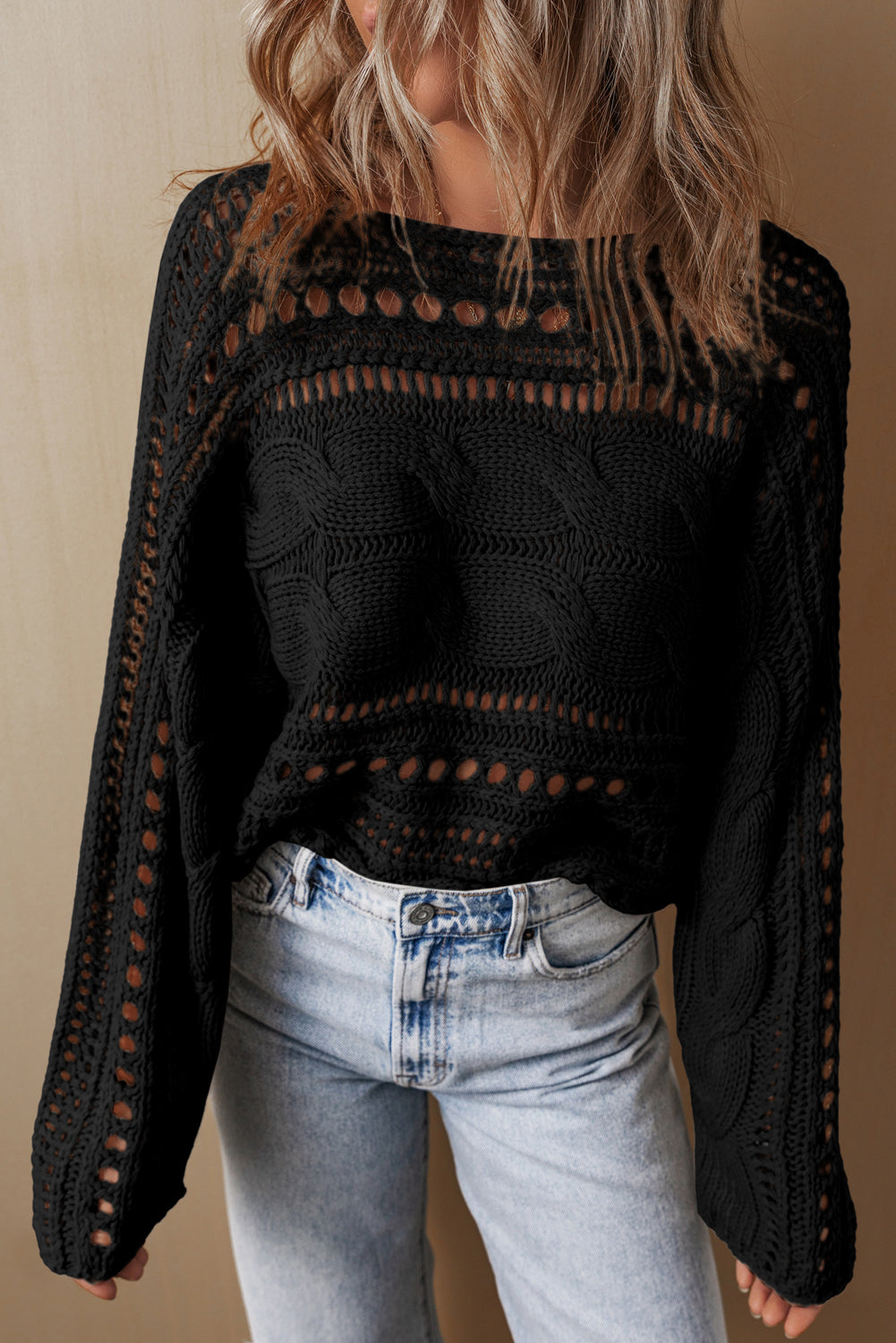 Elegant Hollow-out Knit Cropped Sweater