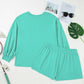 V Neck Pullover Top and Drawstring Short Plus Size Set