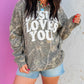 Brown Retro Camouflage Jesus Loves You Print Relaxed Hoodie