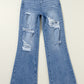 Wash Distressed Wide Leg Jeans