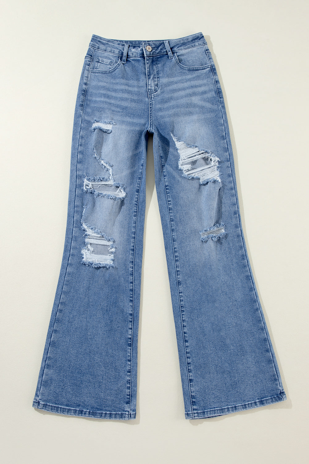 Wash Distressed Wide Leg Jeans