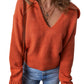 Collared V Neck Ribbed Edge Sexy Elegant Sweater