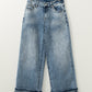 High Rise Button Zip Fly Medium Wash Jeans