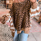 Block Patchwork Leopard Casual Sweatshirt with Slits