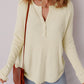 Textured Knit Half Buttons Henley Top