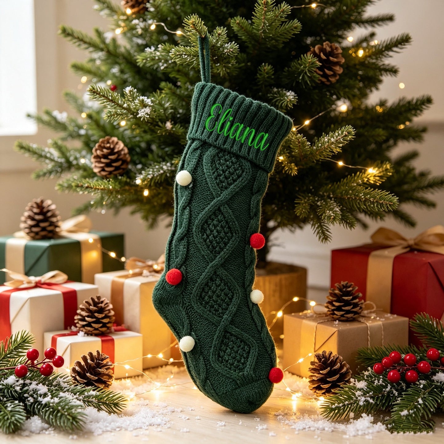 Custom Embroidered Name Polka-Dot Christmas Stocking