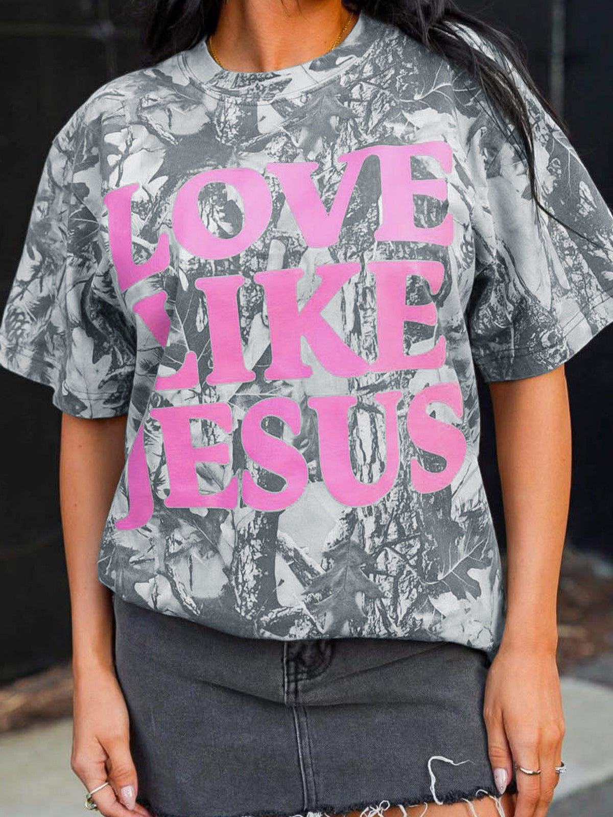 Women's Camouflage Casual Short-Sleeve Crew-Neck Top