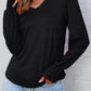 Shirred Shoulder Frilled Cuffs Long Sleeve Top
