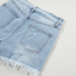 High Waist Distressed Ripped Raw Hem Denim