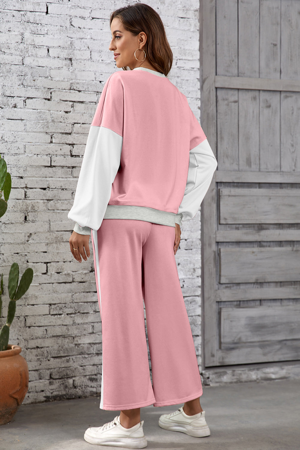 Block Pullover Loose Pant Set