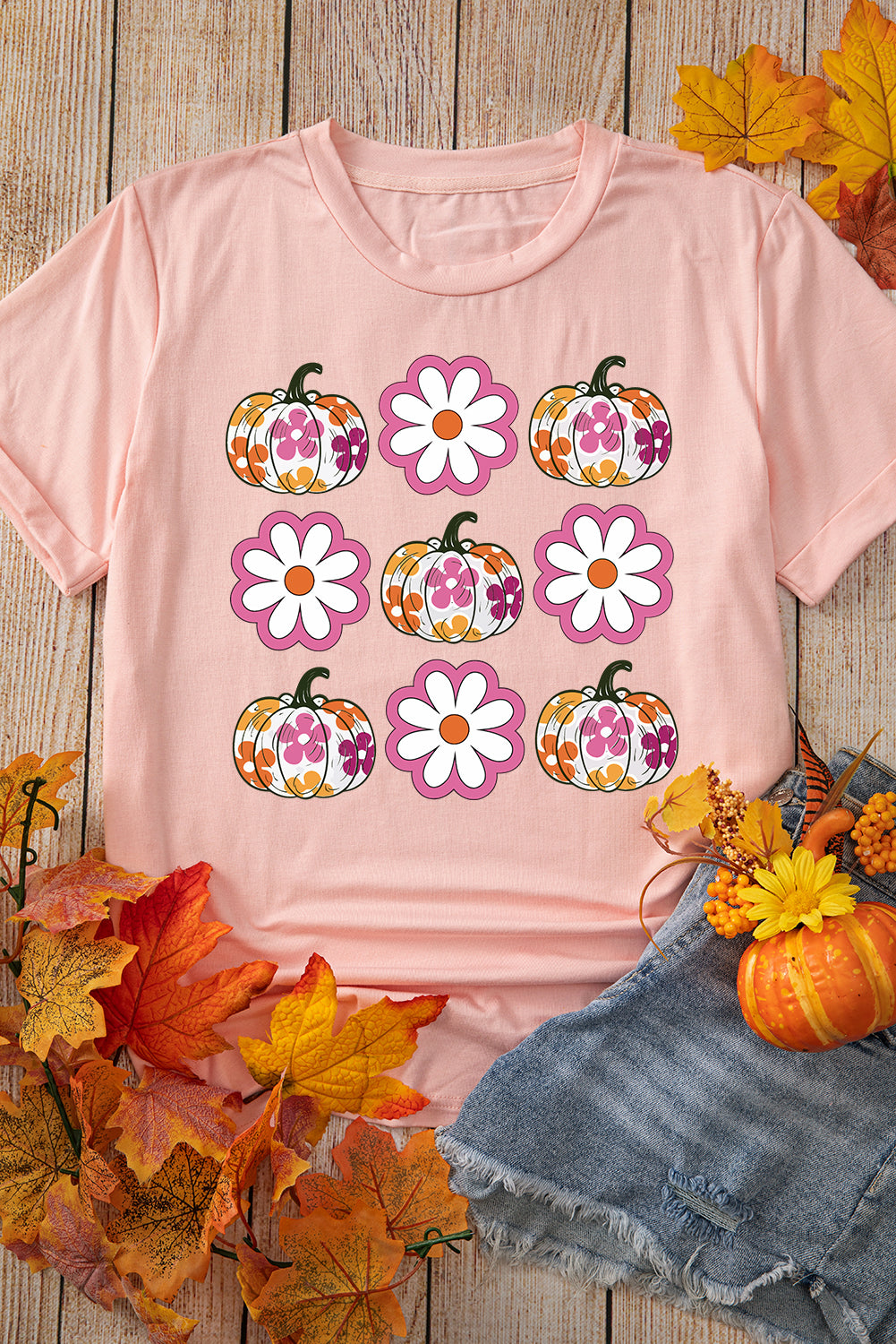 Floral Pumpkin Thanksgiving Holiday Funny Graphic T Shirt
