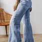 Wash Raw Hem High Waist Flared Jeans