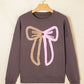 Contrast Terry Bow Pattern Drop Shoulder Sweatshirt