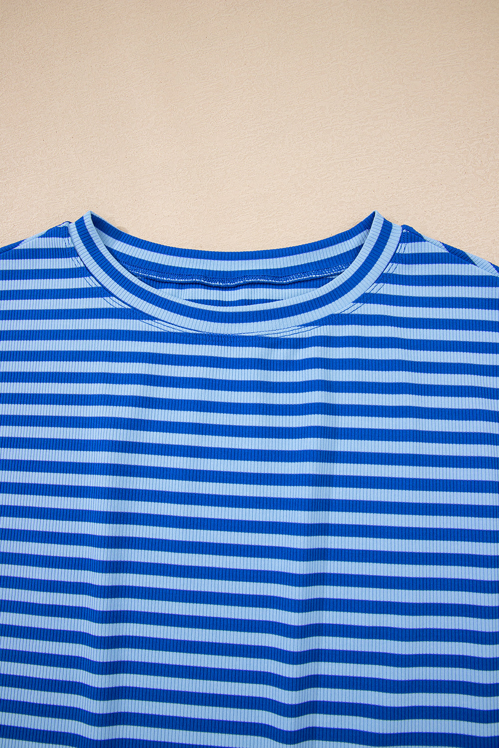 Ribbed Cap Sleeve Round Neck T Shirt