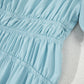 Puff Sleeve Pleated High Waist Flowy Midi Dress