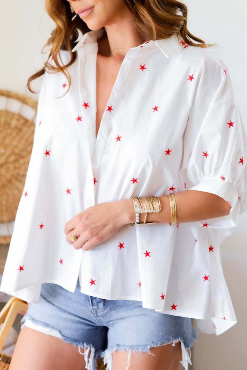 Little Stars Printed Loose Half Sleeve Loose Shirt