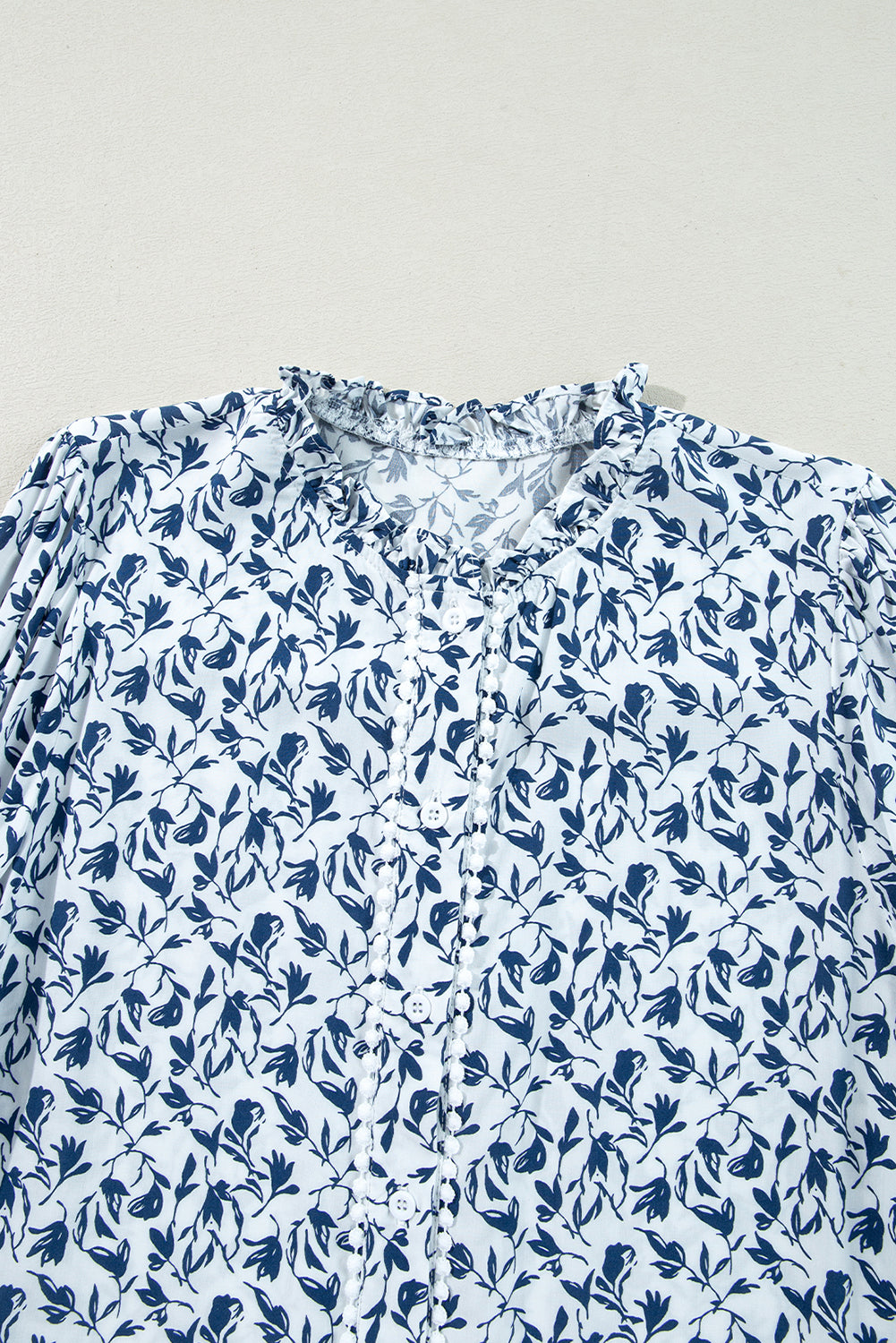 Lace Detail Floral Puff Sleeve Fall Shirt