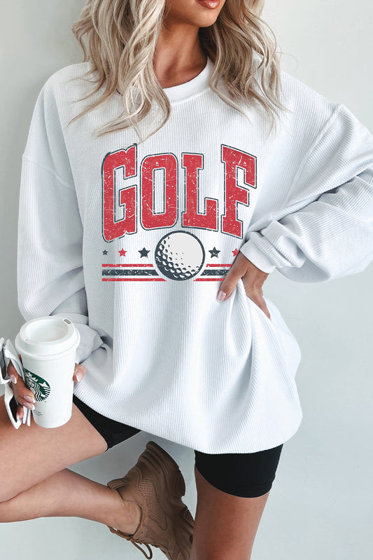 GOLF Ball Print Ribbed Drop Shoulder Baggy Sweatshirt