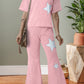 Floral Patch Exposed Seam Raw Edge Pants Set