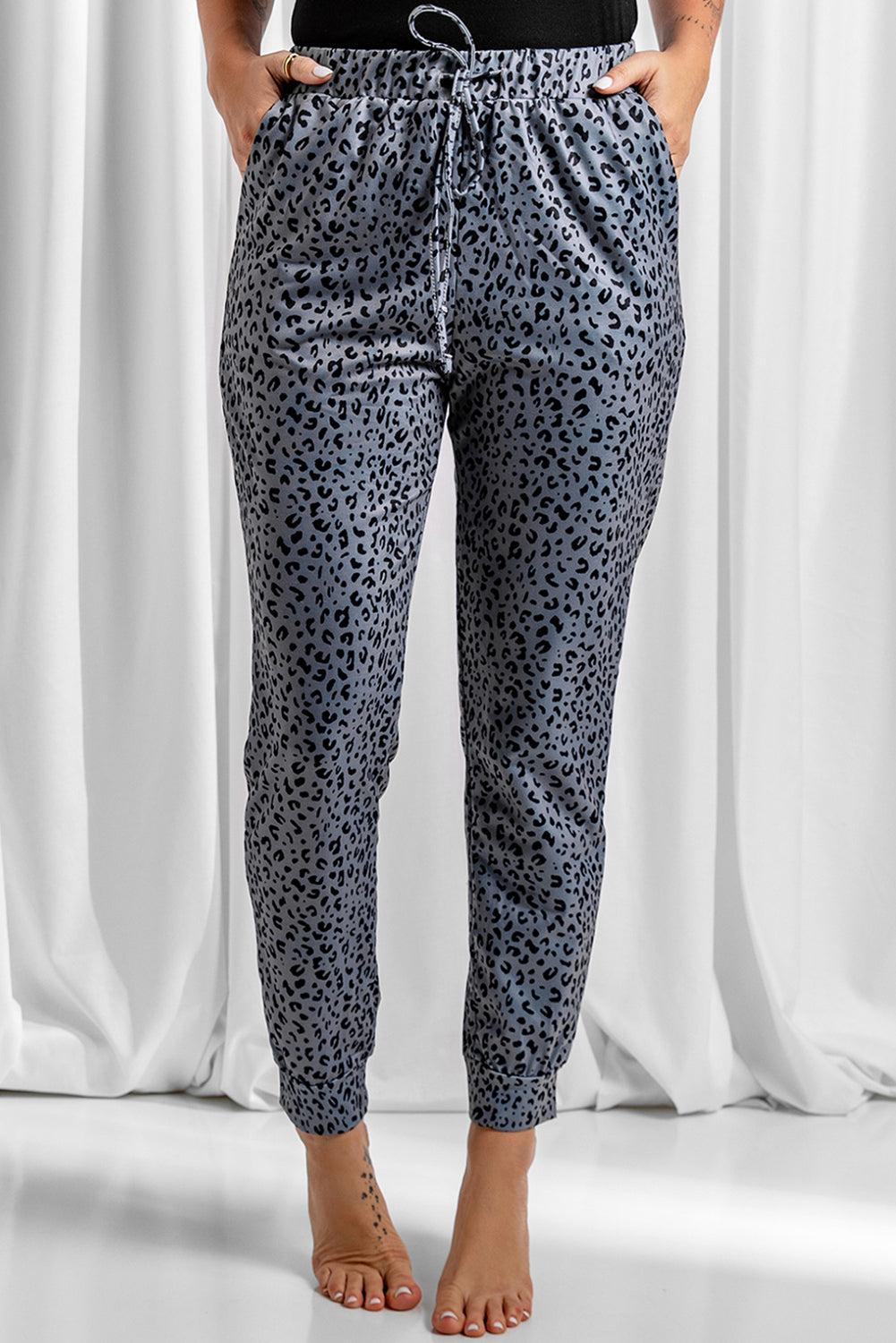 Leopard Elastic Waist Casual Joggers