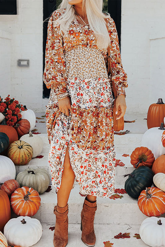 Retro Floral Ruffled Tiered Dress