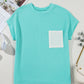 Corded Knit Color Block Pocketed Crew Neck T Shirt
